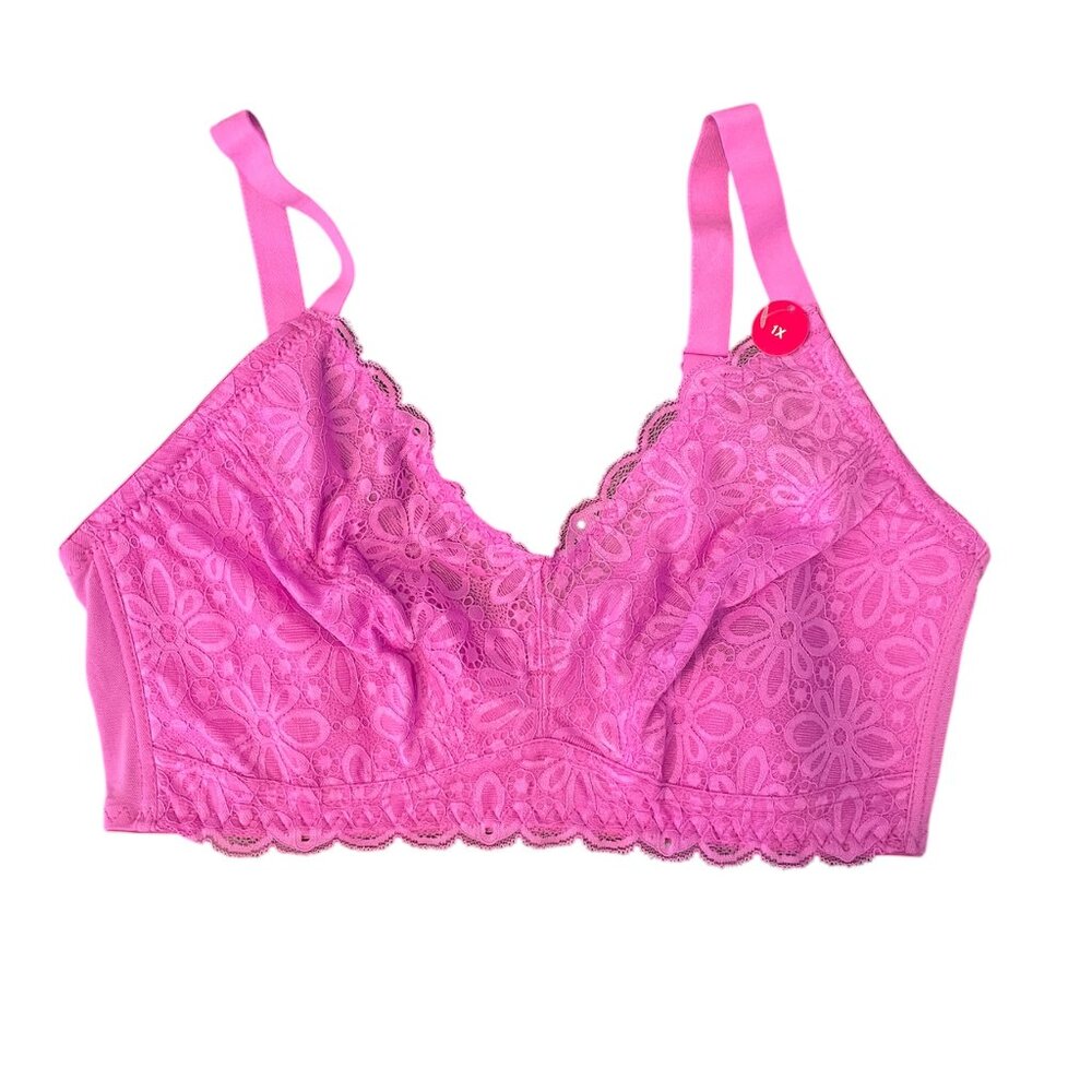 Bra Bralette 1X - Pink Lace Ashley Stewart Wireless Full Coverage Plus Size NWT